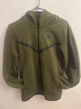 Nike Olive Green Zip-Up Tech Hoodie with Black Accents